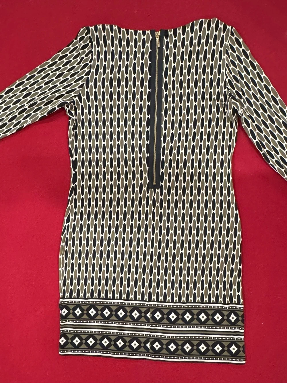 Michael Kors Black and White Geometric Long Sleeve Dress